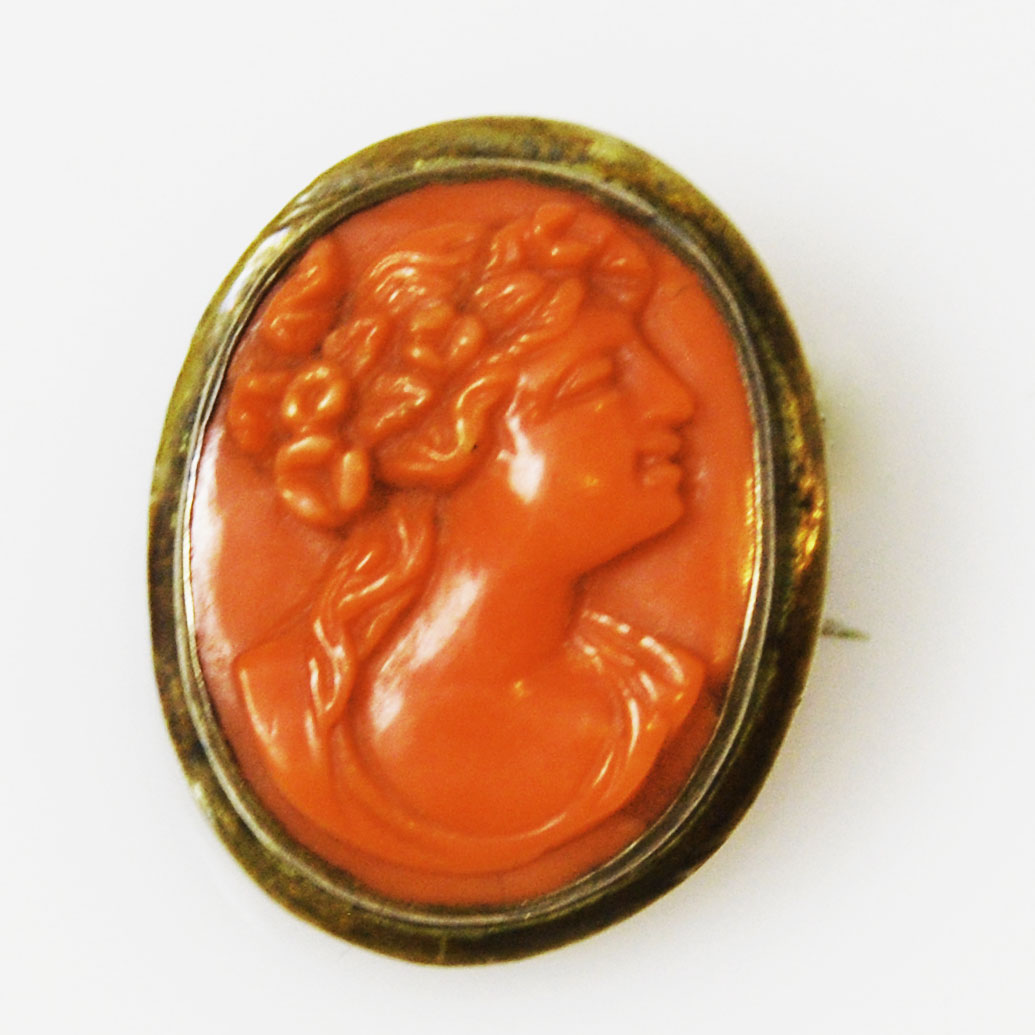 Victorian Coral Cameo Brooch