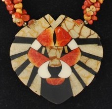 Lion mosaic coral pendant