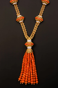 Faberge coral tassel necklace