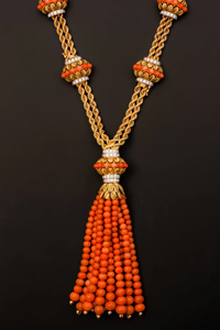Faberge coral tassel necklace