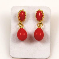 Italian Red Coral Drop Earrings