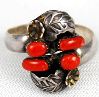 vintage native american red coral ring