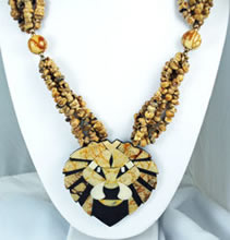 Tiger Coral Mosaic Lion Necklace
